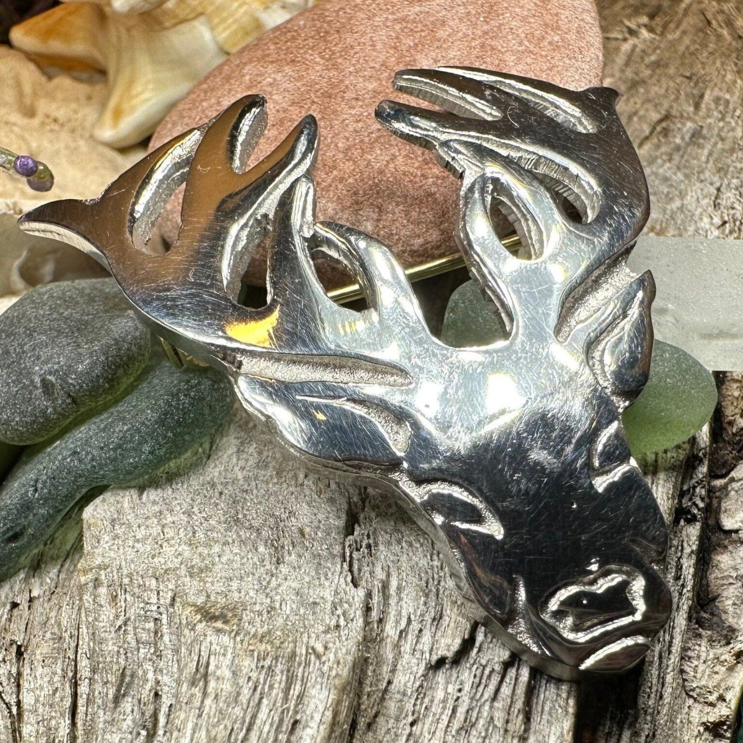 Elegant Pewter Stag Brooch - Handmade in Scotland