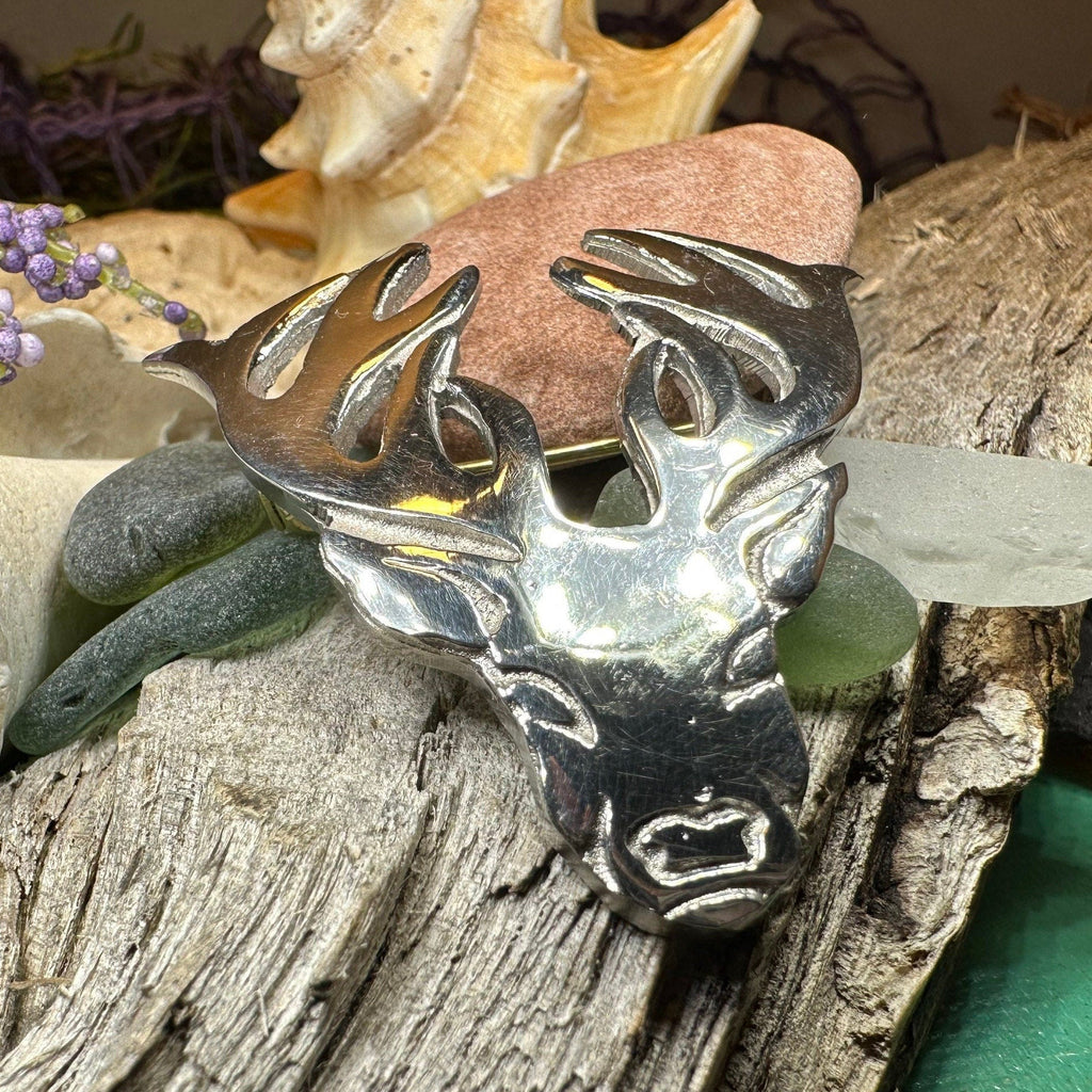 Elegant Pewter Stag Brooch - Handmade in Scotland