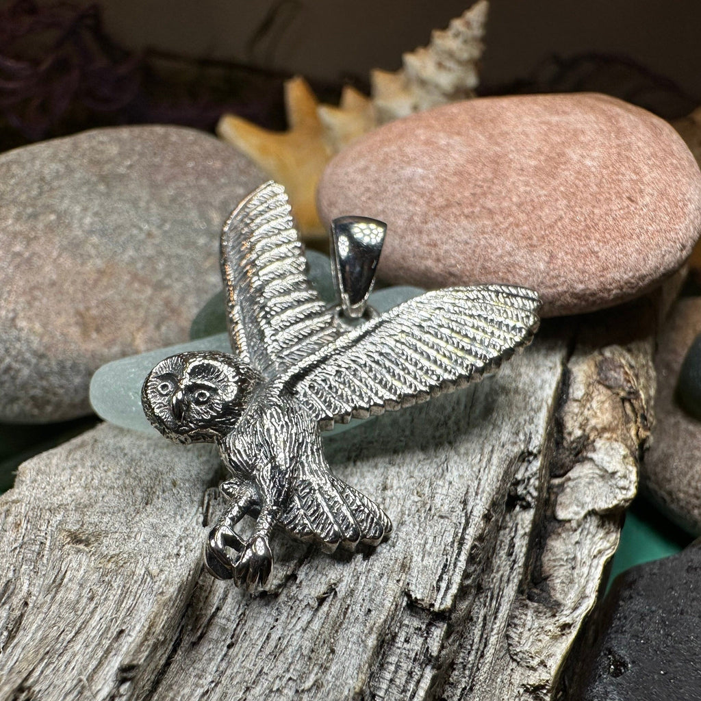 Midnight Flight Owl Necklace in Sterling Silver