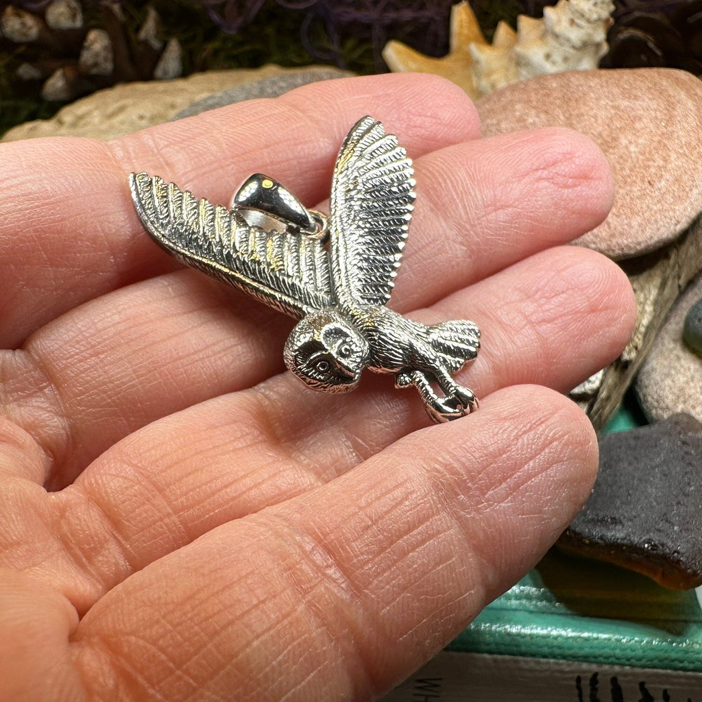 Midnight Flight Owl Necklace in Sterling Silver