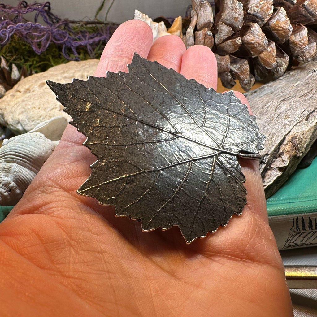Pewter Grape Leaf Hair Clip for Women