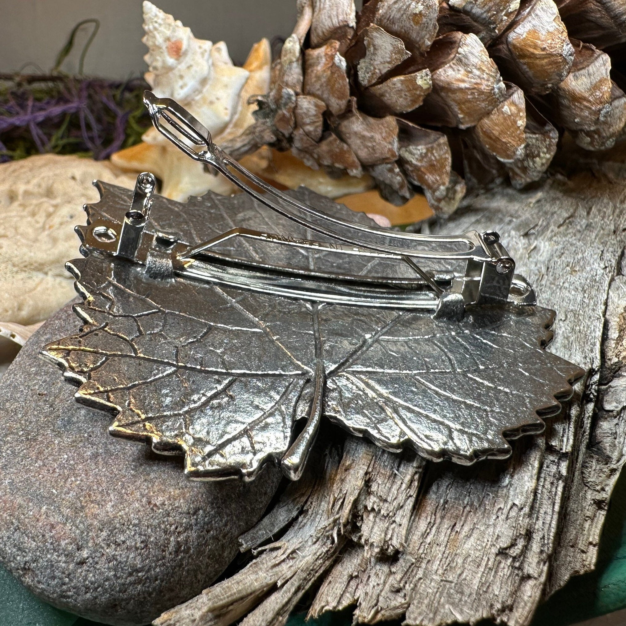 Pewter Grape Leaf Hair Clip for Women