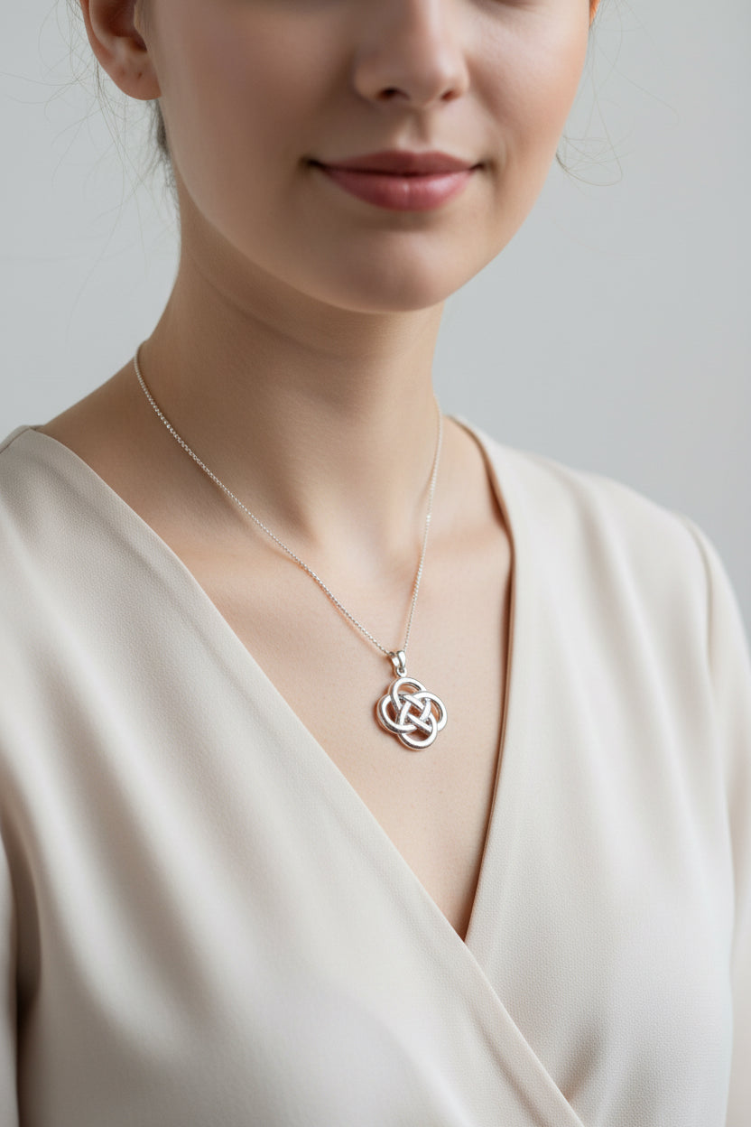 Large Celtic Dara Knot Necklace in Sterling Silver