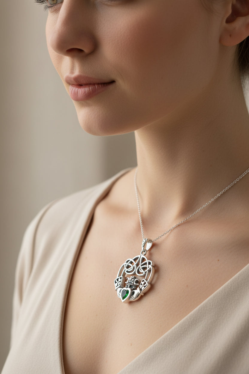Irish Belle Claddagh Necklace in Sterling Silver