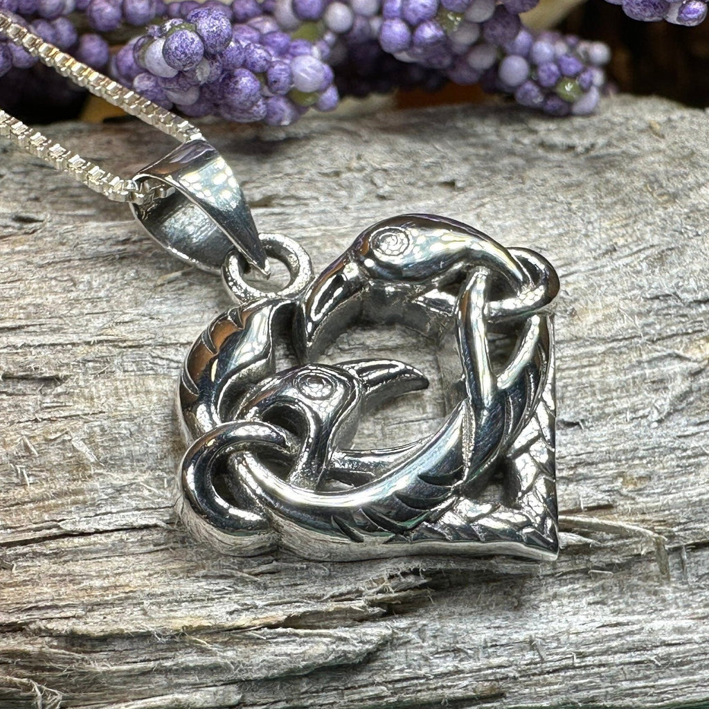Eros Celtic Raven Necklace in Sterling Silver