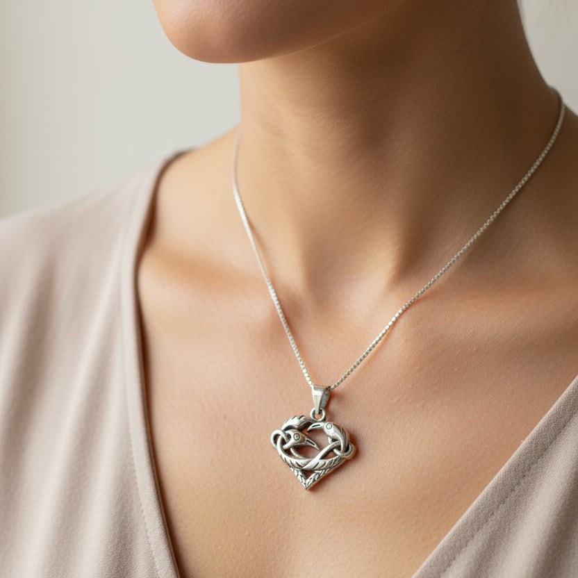 Eros Celtic Raven Necklace in Sterling Silver