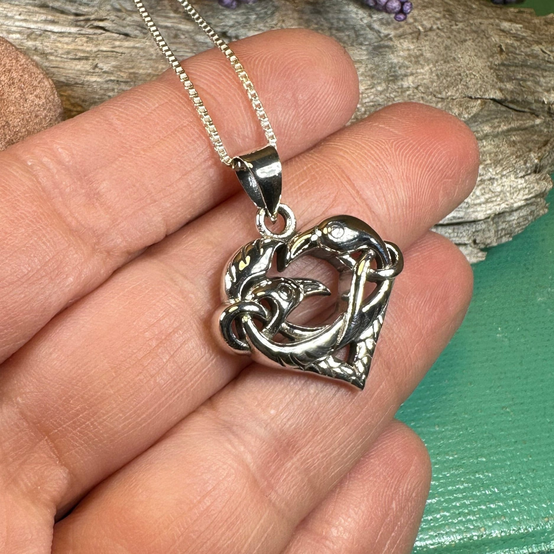 Eros Celtic Raven Necklace in Sterling Silver