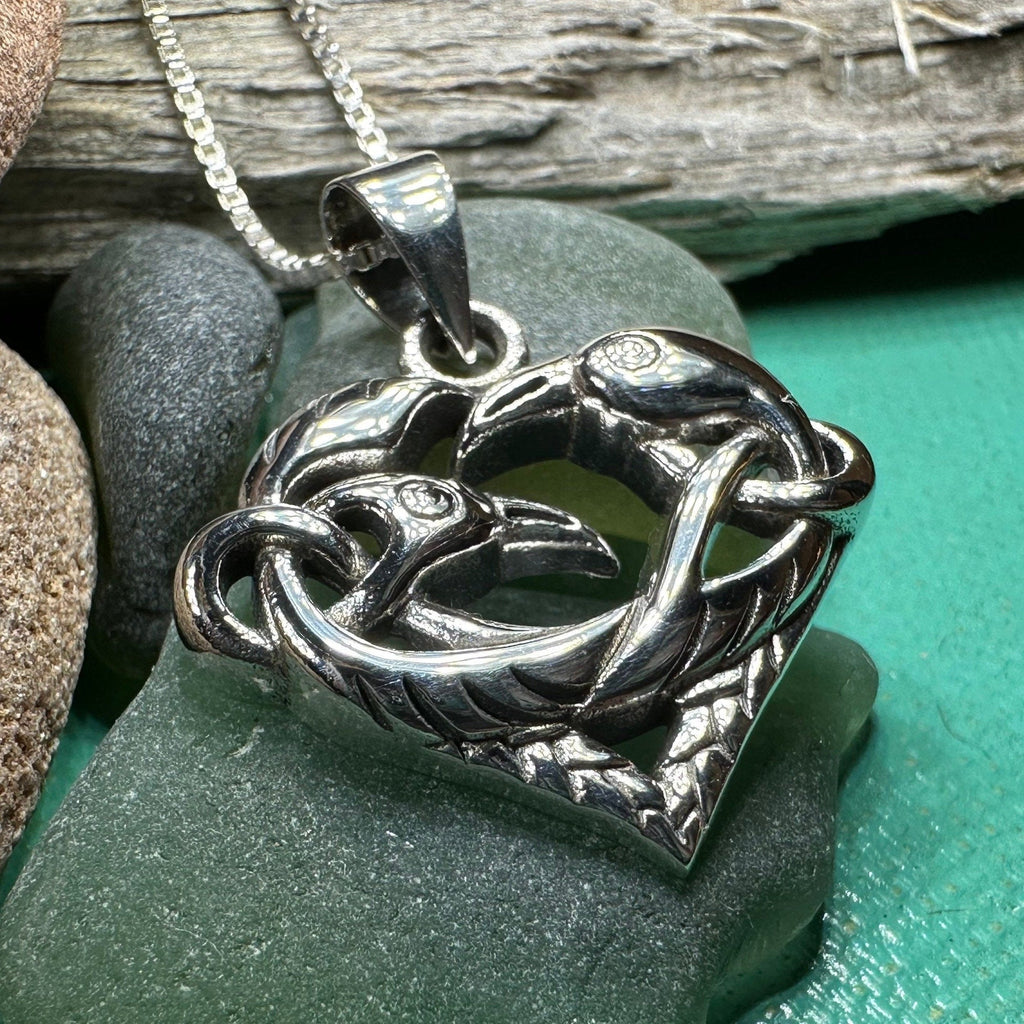 Eros Celtic Raven Necklace in Sterling Silver