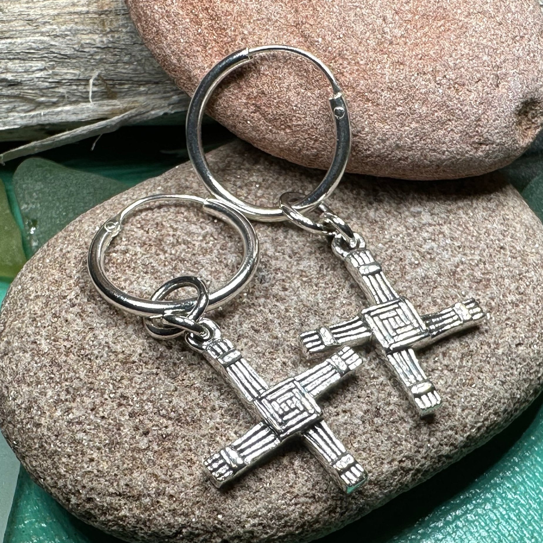 Saint Brigid's Cross Hoop Earrings ~ Irish Jewelry