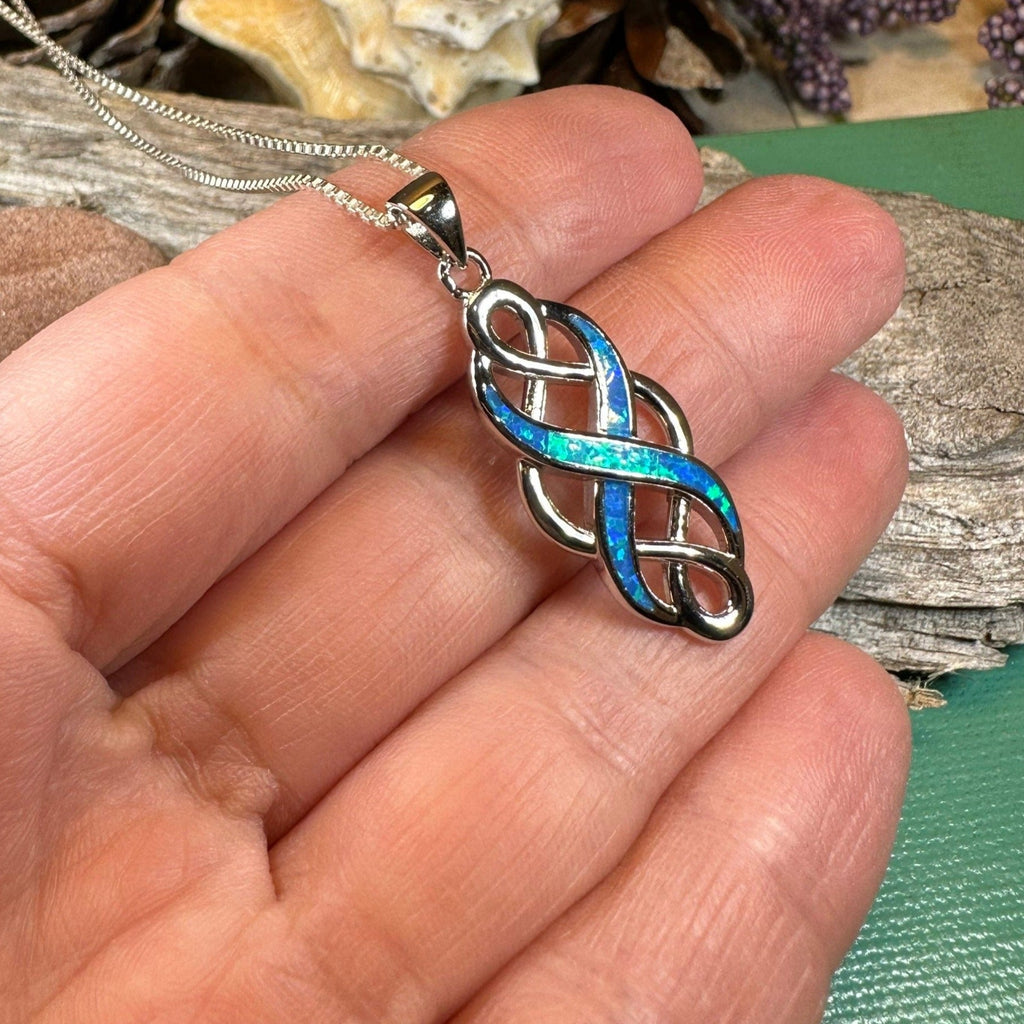 Fire Opal Celtic Infinity Necklace in Sterling Silver