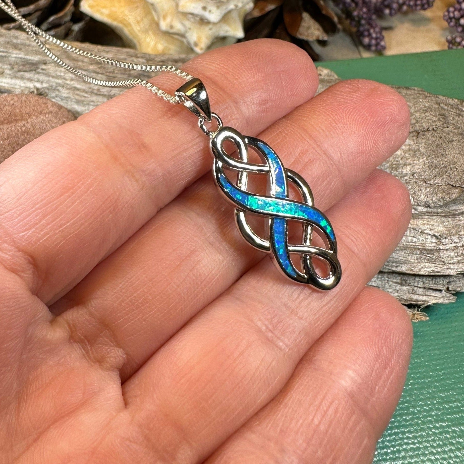 Fire Opal Celtic Infinity Necklace in Sterling Silver