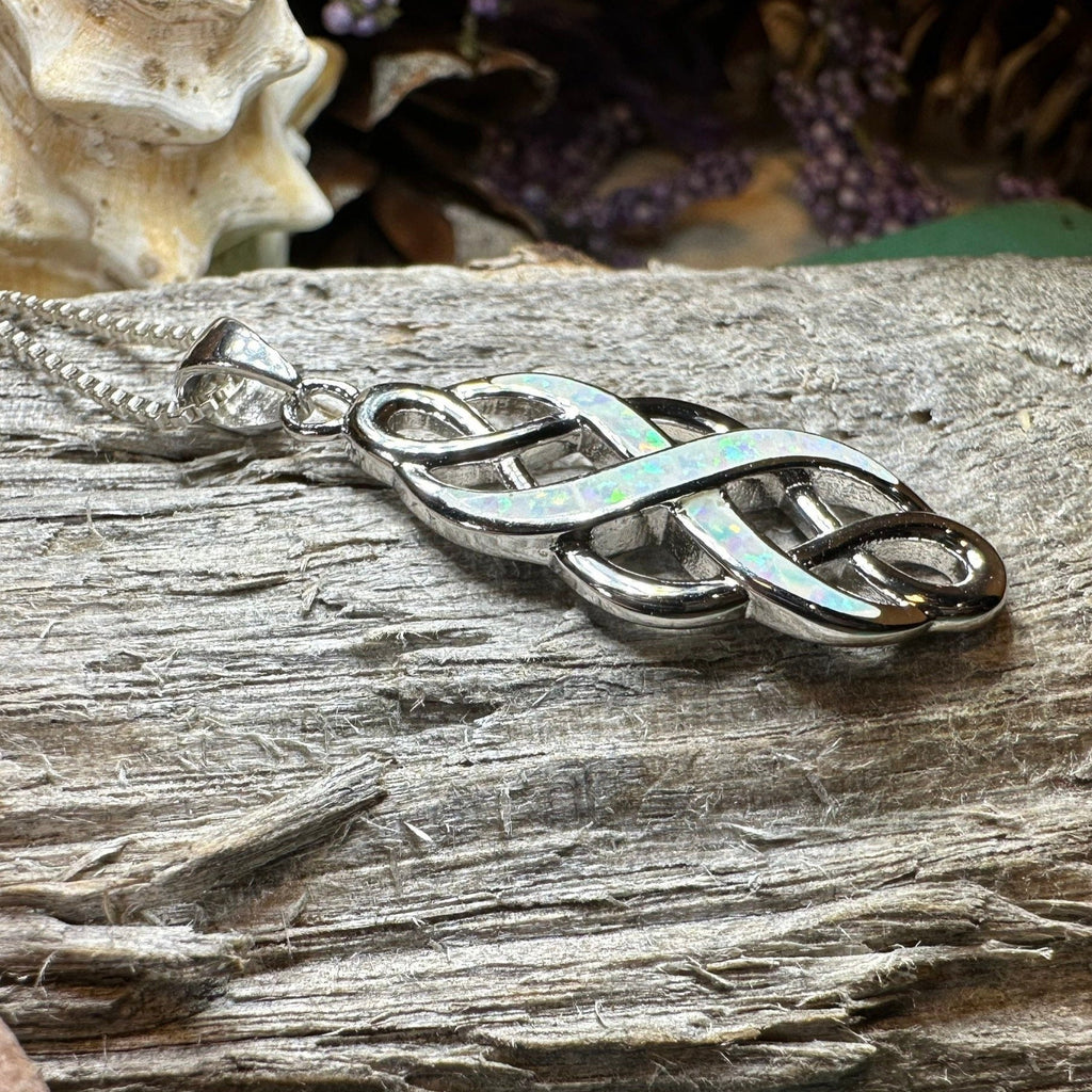 Fire Opal Celtic Infinity Necklace in Sterling Silver