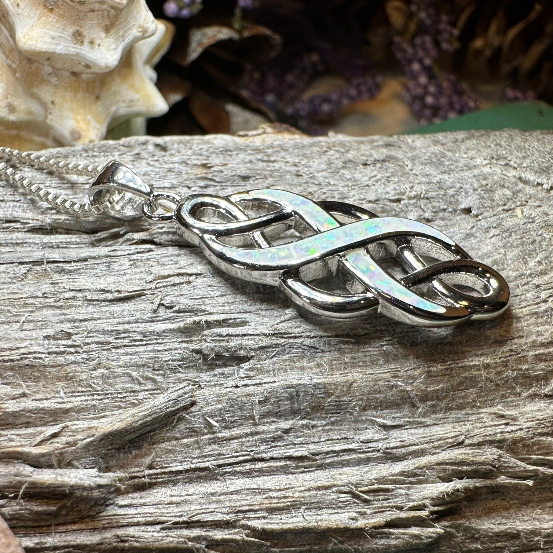 Fire Opal Celtic Infinity Necklace in Sterling Silver