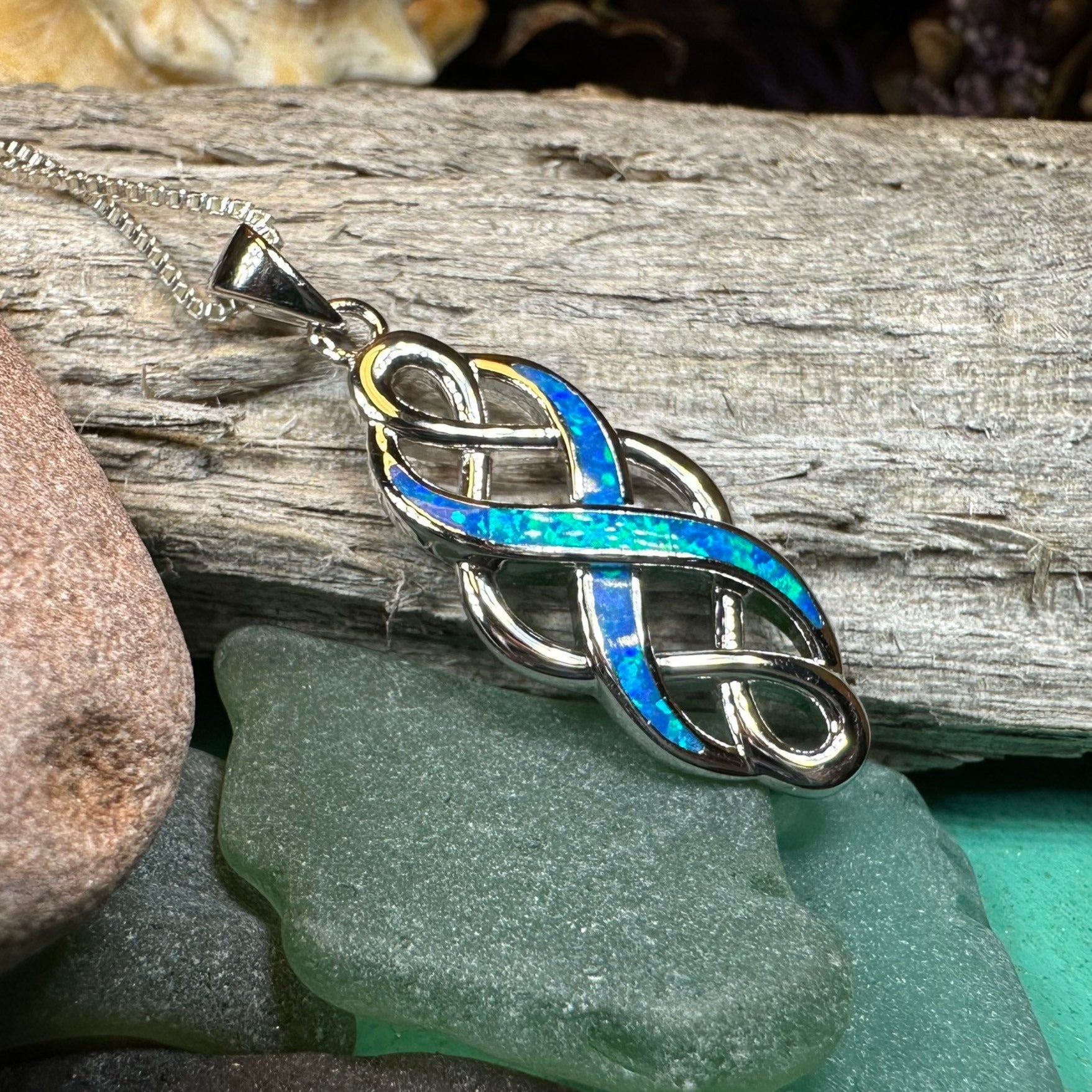 Fire Opal Celtic Infinity Necklace in Sterling Silver