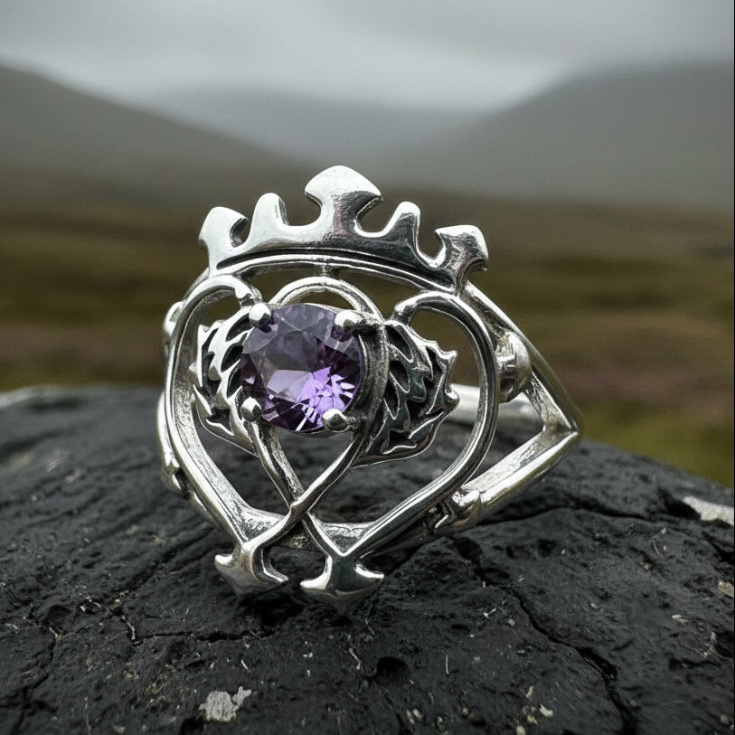 Dedication Scottish Luckenbooth Amethyst Ring in Sterling Silver