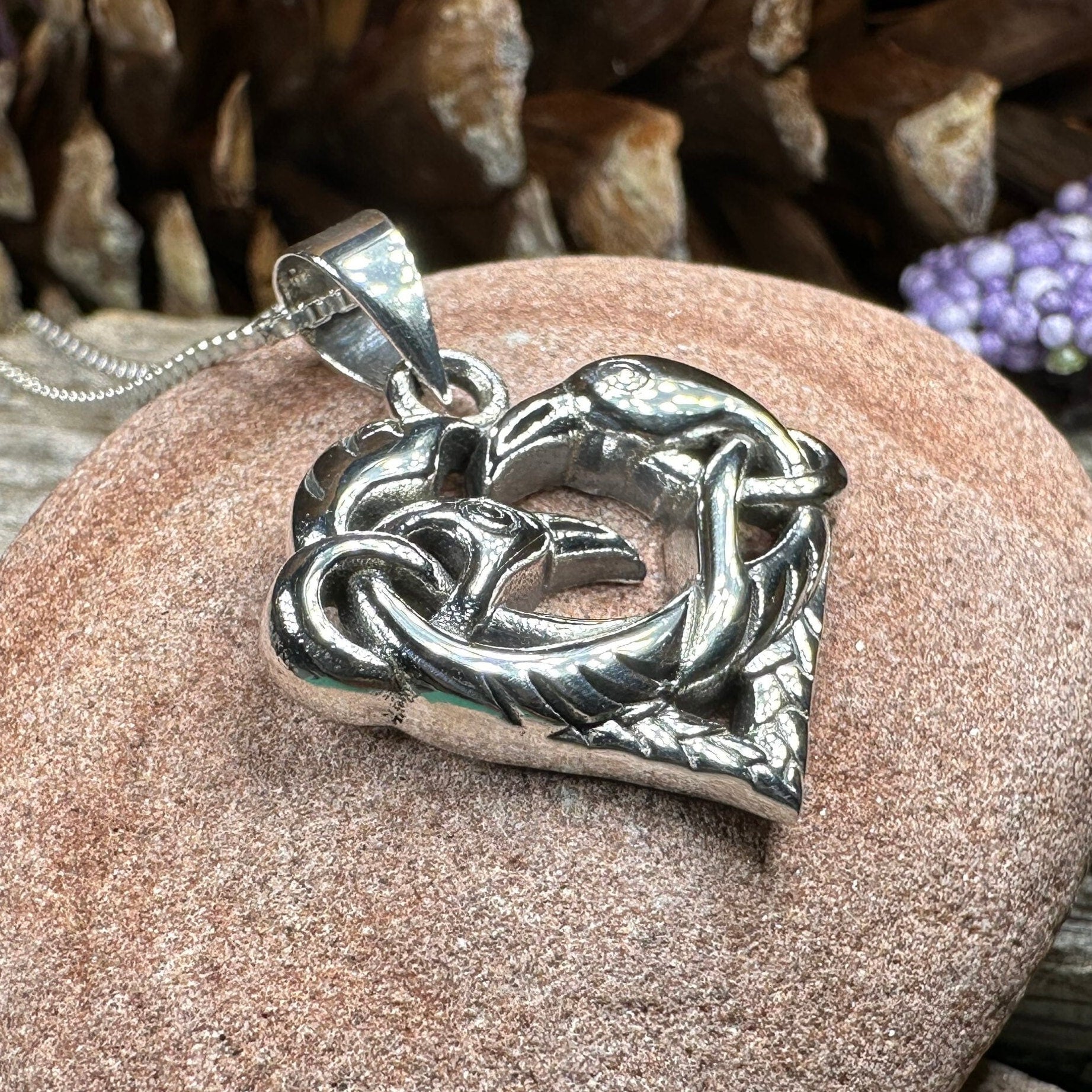 Eros Celtic Raven Necklace in Sterling Silver