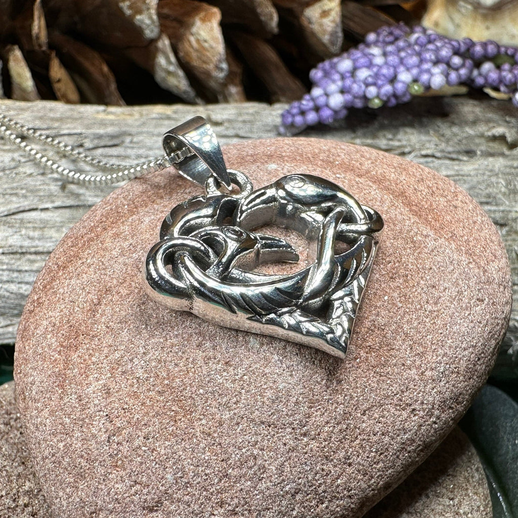 Eros Celtic Raven Necklace in Sterling Silver