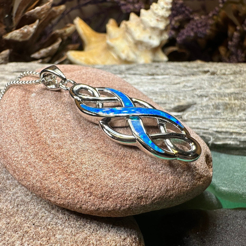 Fire Opal Celtic Infinity Necklace in Sterling Silver
