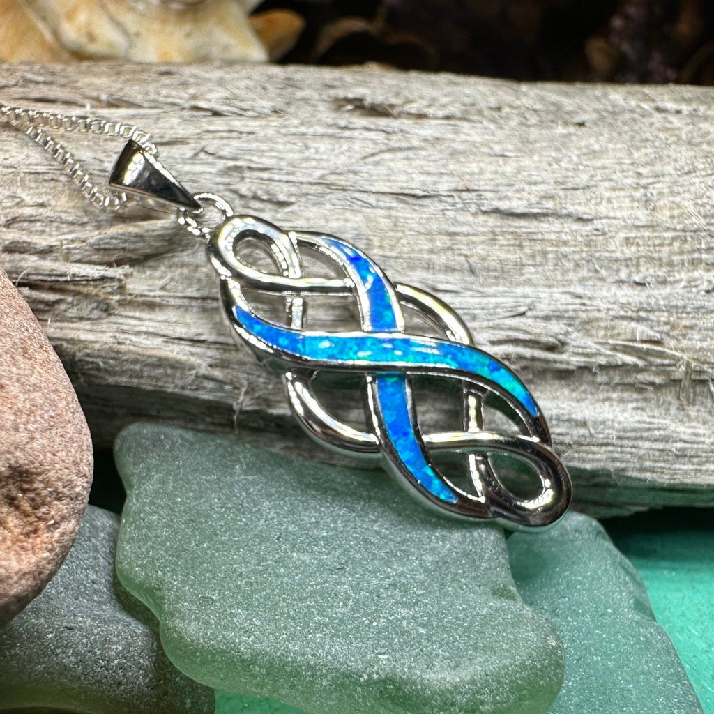Fire Opal Celtic Infinity Necklace in Sterling Silver