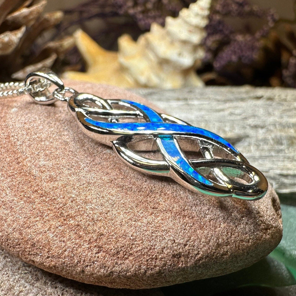 Fire Opal Celtic Infinity Necklace in Sterling Silver