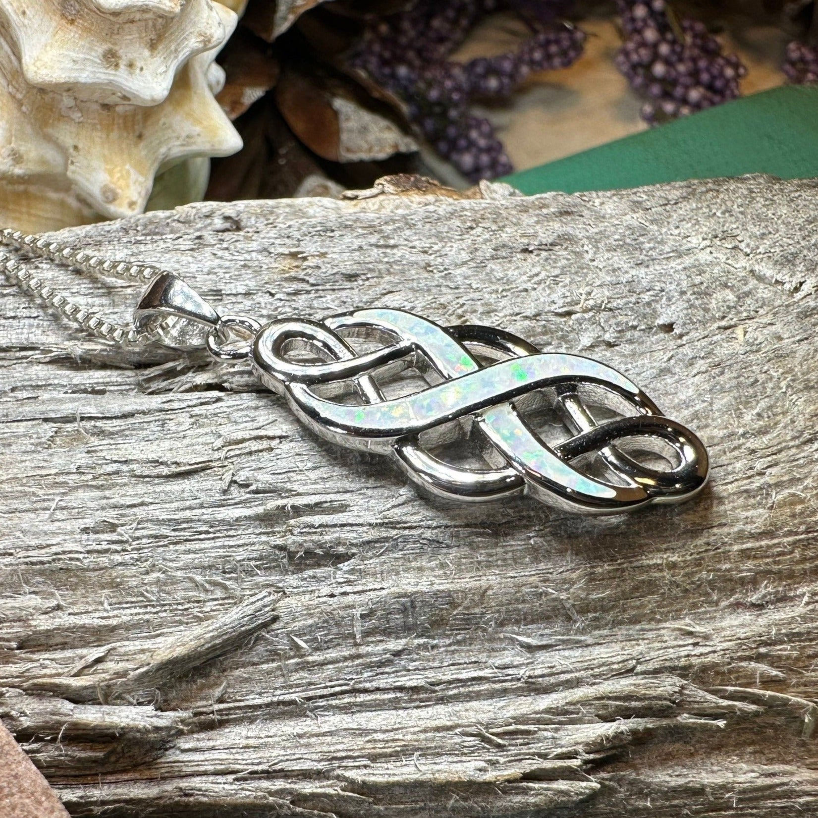 Fire Opal Celtic Infinity Necklace in Sterling Silver