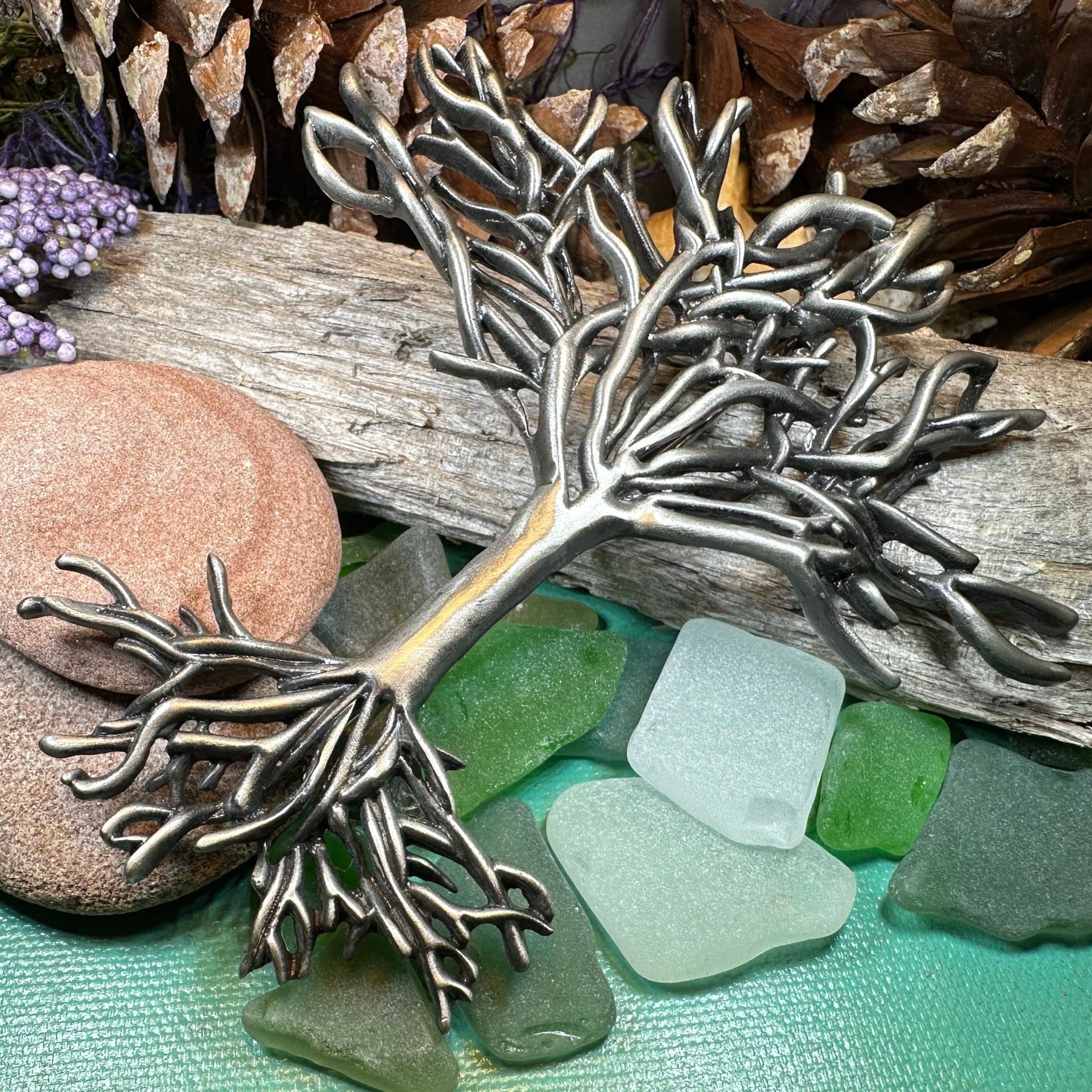 Large Woden Tree of Life Brooch