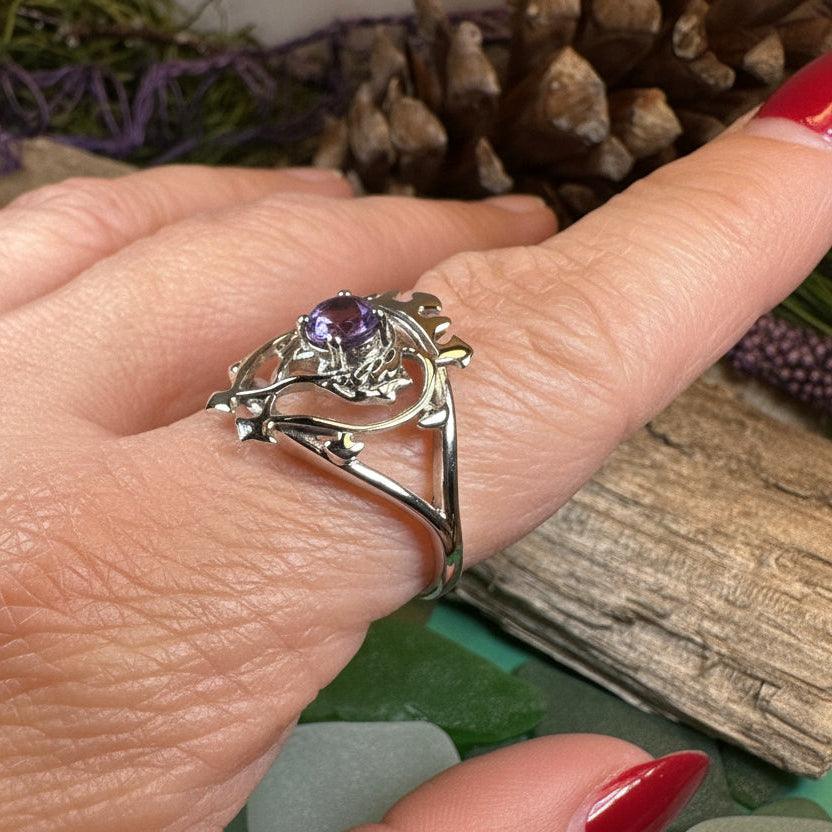 Dedication Scottish Luckenbooth Amethyst Ring in Sterling Silver