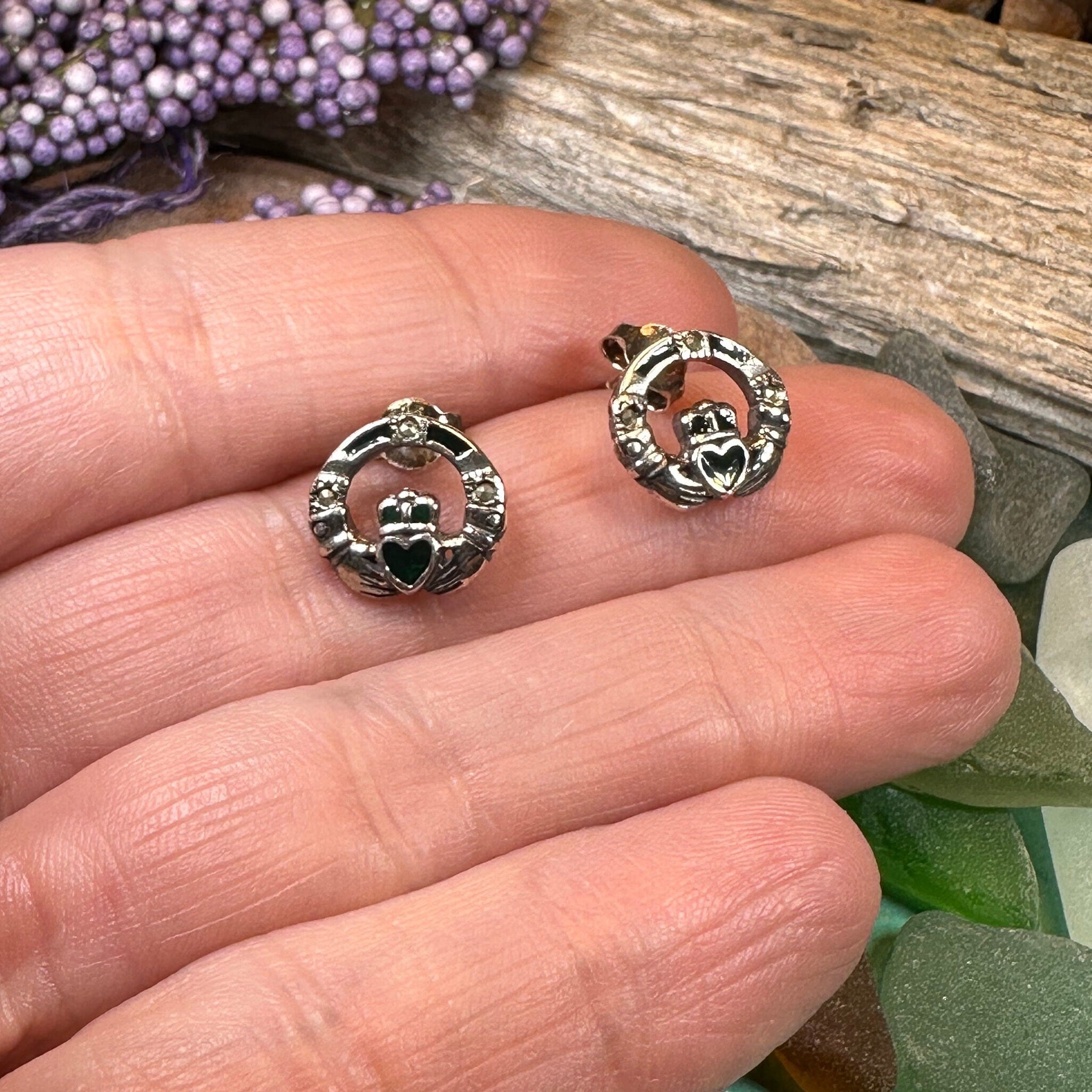 Irish Claddagh Stud Earrings