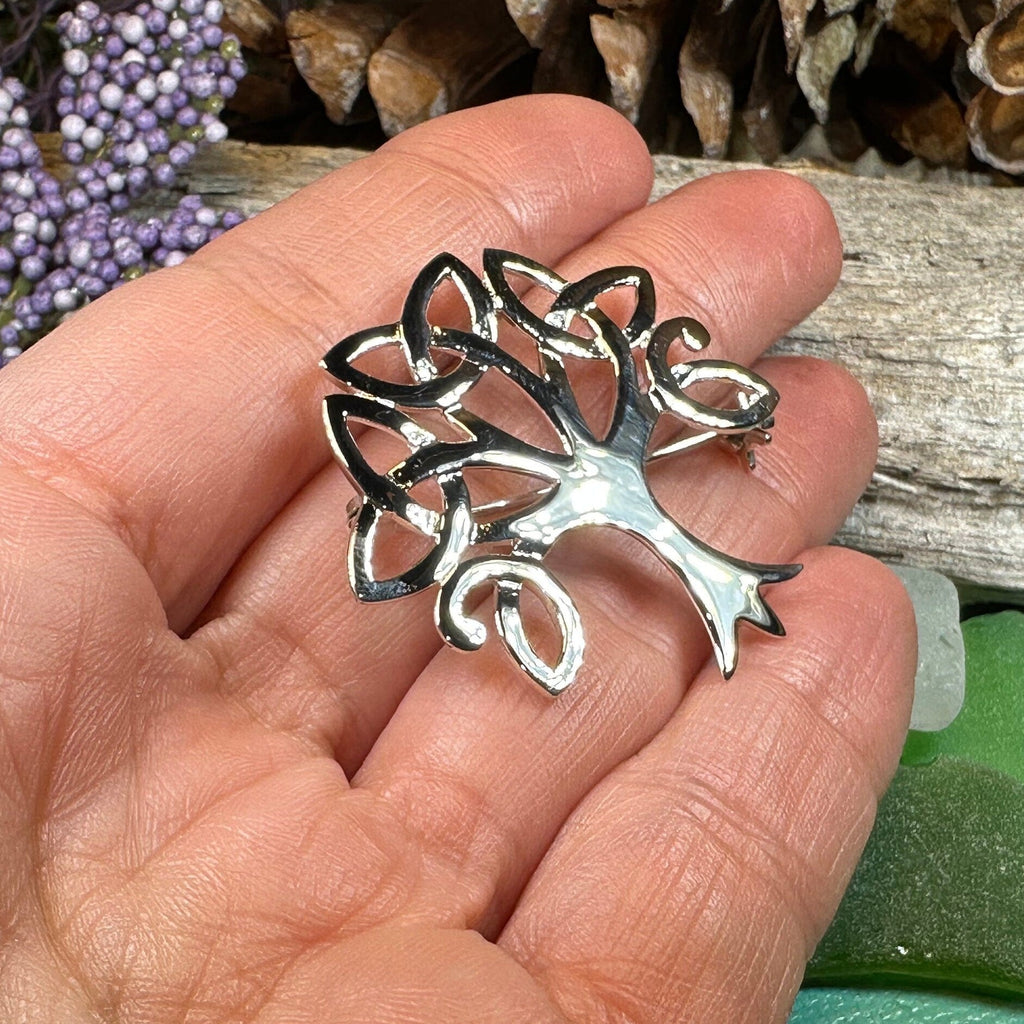 Celtic Trinity Knot Tree Of Life Brooch in Sterling Silver