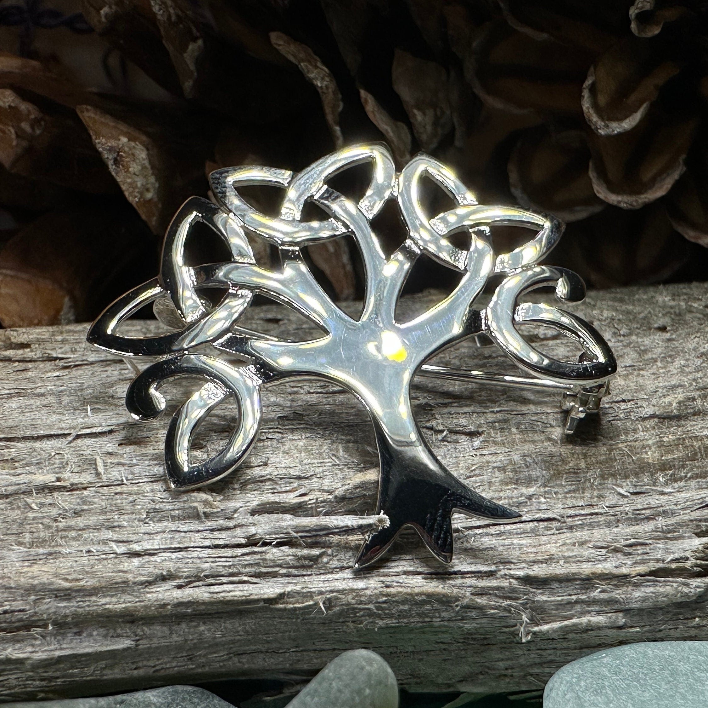 Celtic Trinity Knot Tree Of Life Brooch in Sterling Silver