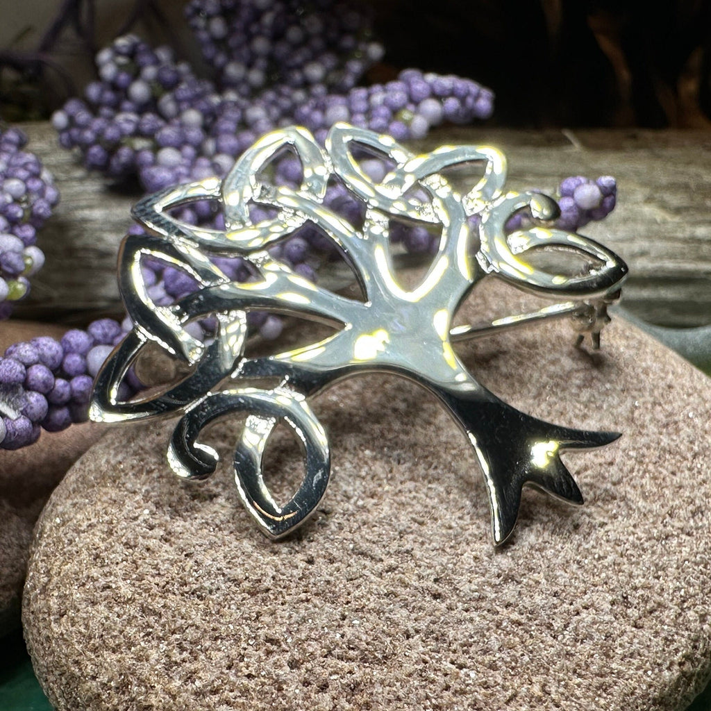 Celtic Trinity Knot Tree Of Life Brooch in Sterling Silver