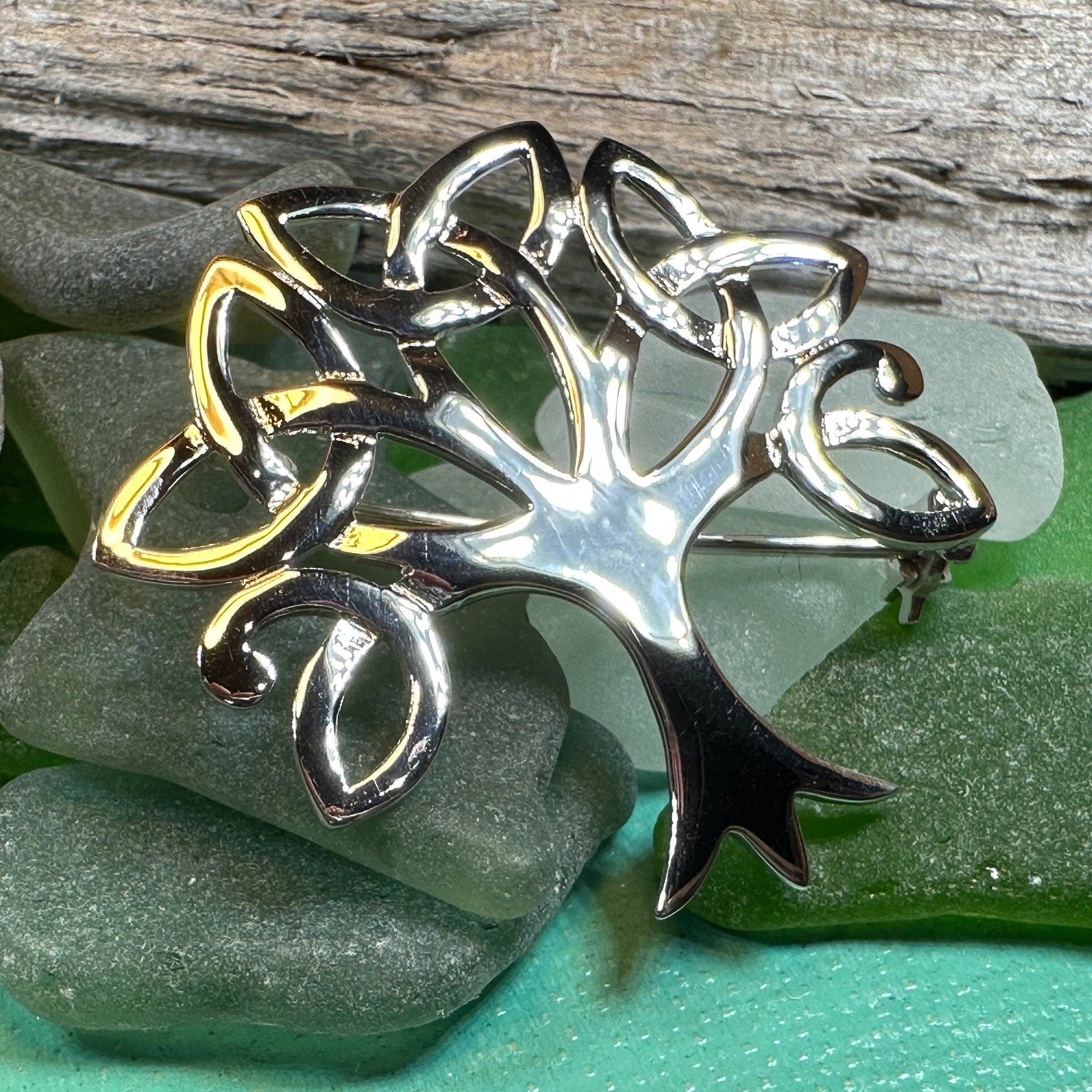 Celtic Trinity Knot Tree Of Life Brooch in Sterling Silver