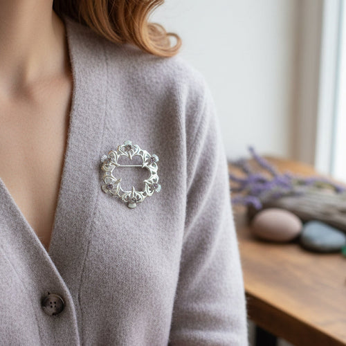 Arran Amethyst Thistle Brooch in Sterling Silver