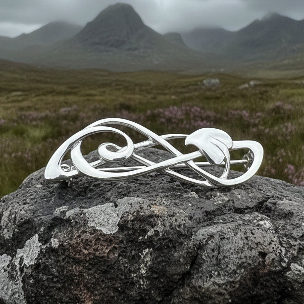 Scottish Mackintosh Leaf Brooch in Sterling Silver