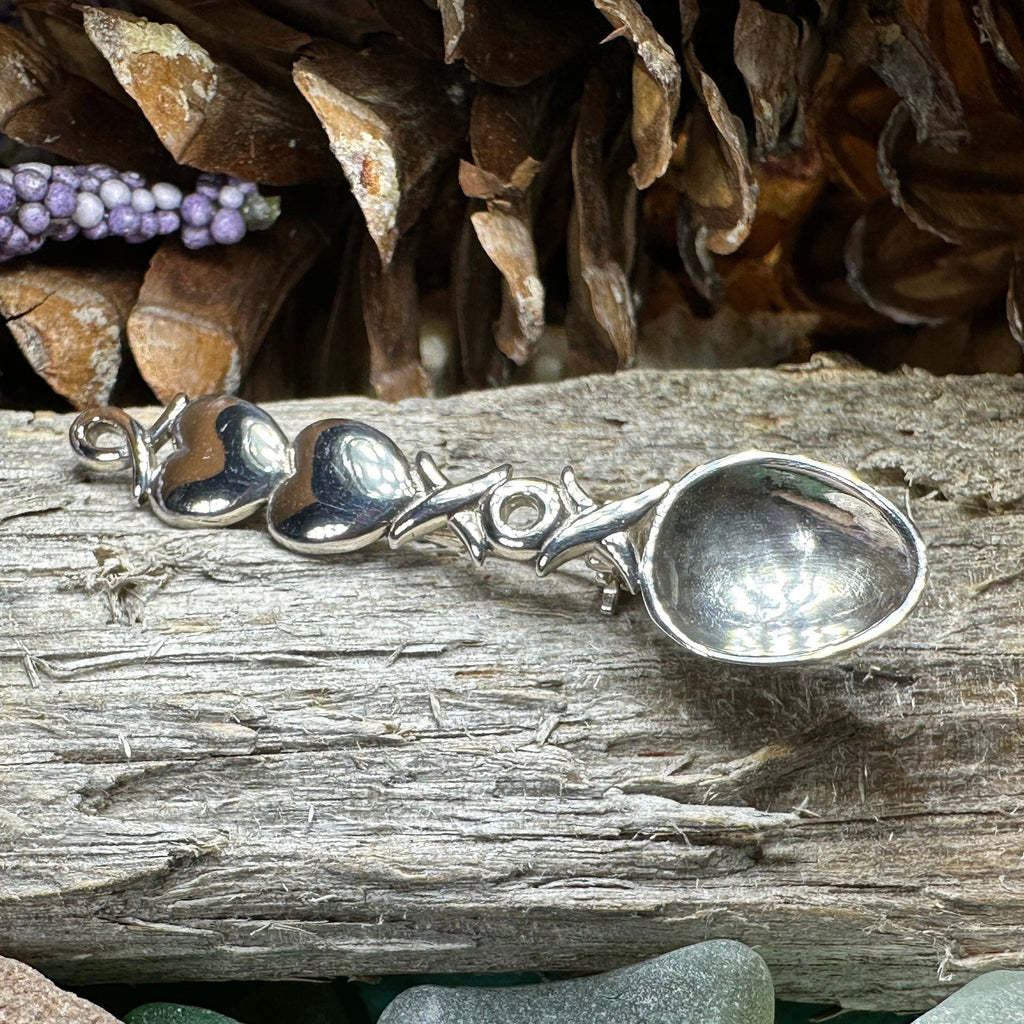 Hugs & Kisses Love Spoon Brooch in Sterling Silver