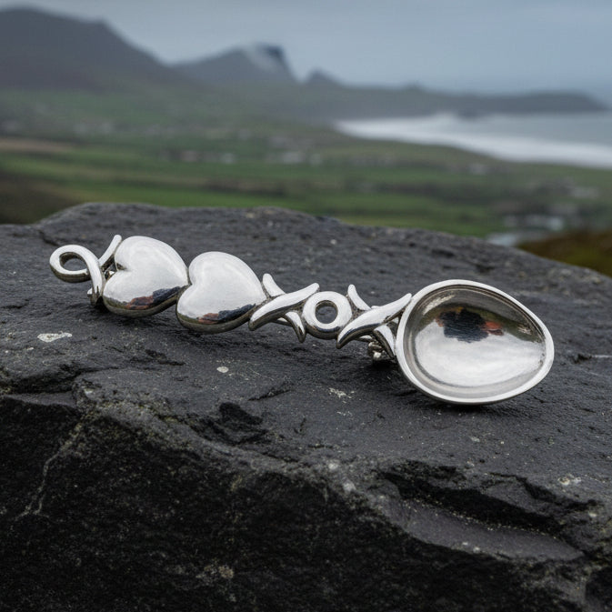Hugs & Kisses Love Spoon Brooch in Sterling Silver