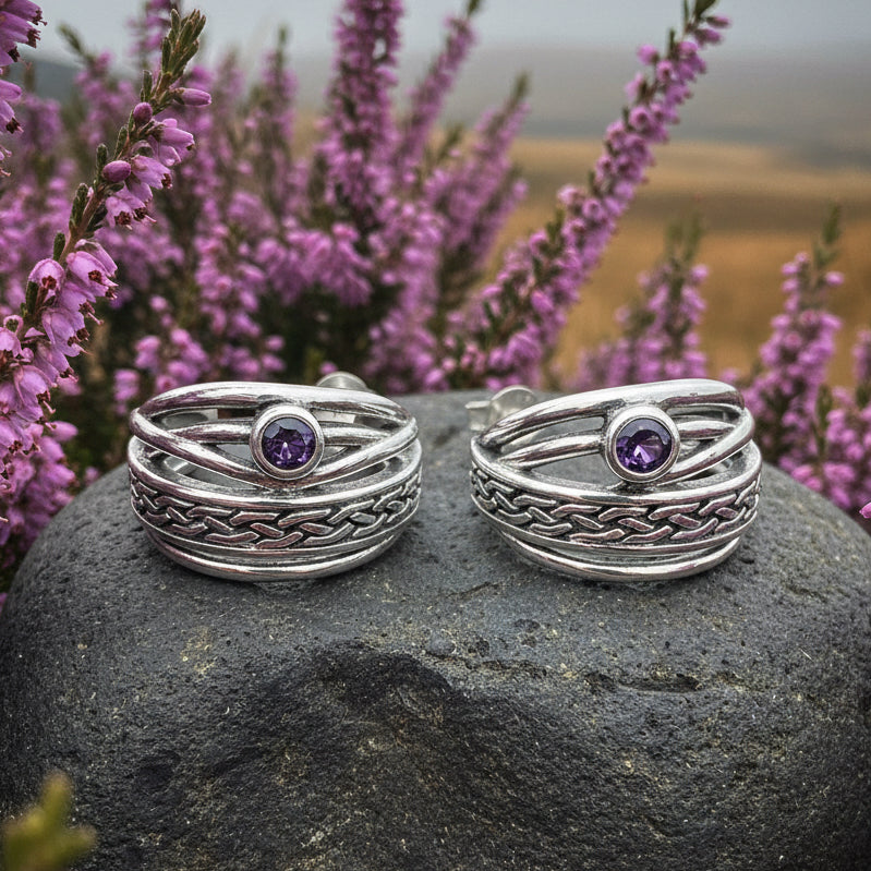 Raela Amethyst Celtic Hoop Earrings