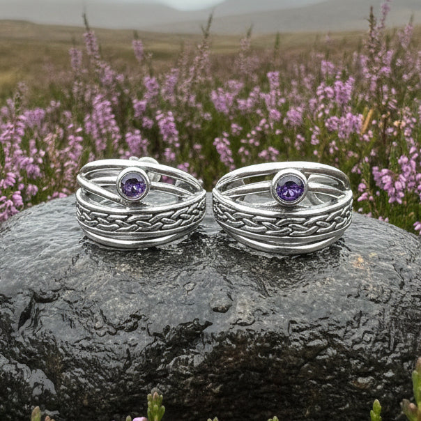 Raela Amethyst Celtic Hoop Earrings