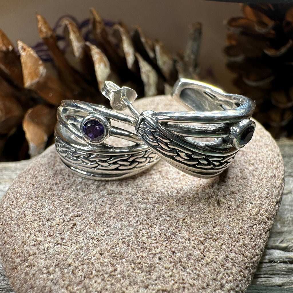 Raela Amethyst Celtic Hoop Earrings