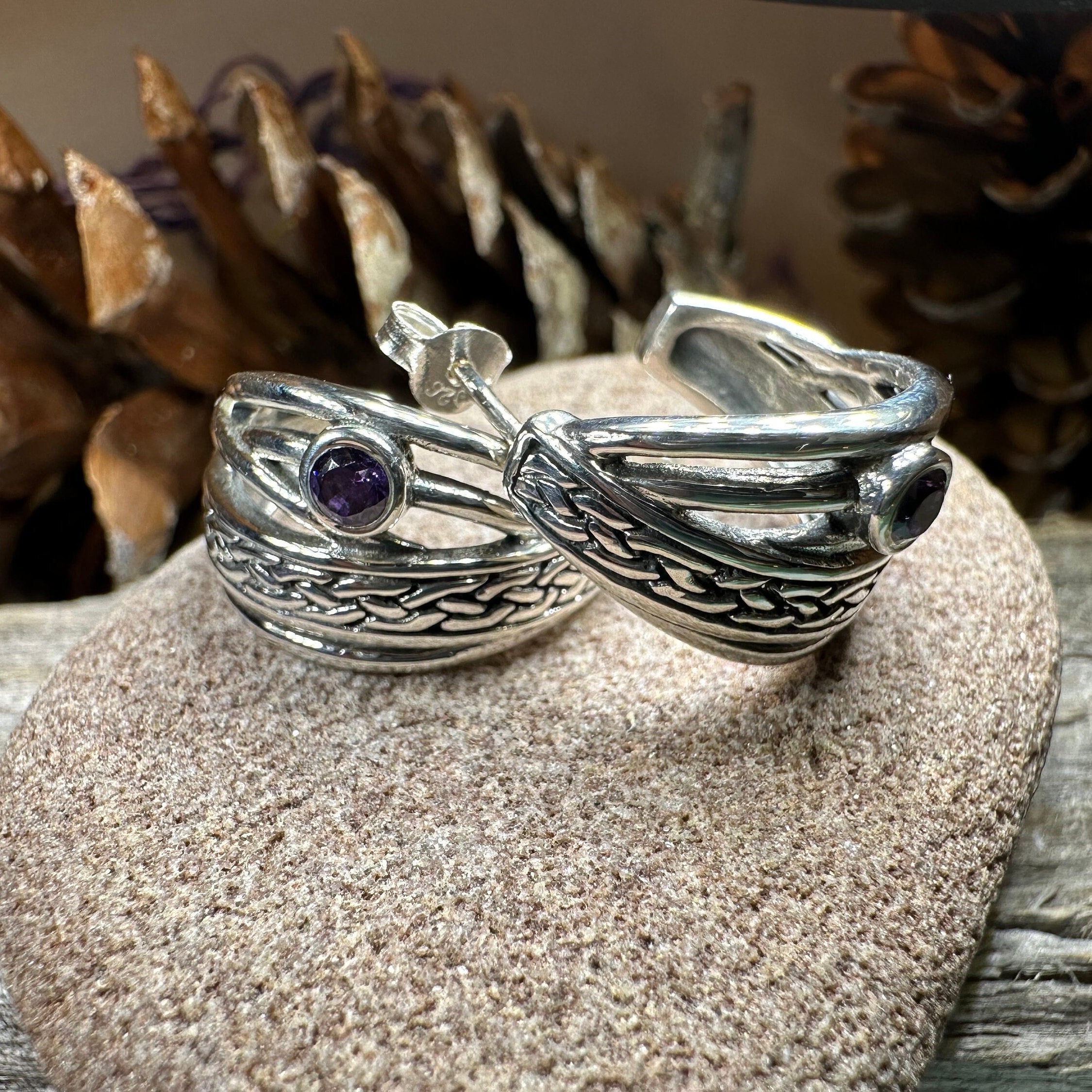 Raela Amethyst Celtic Hoop Earrings