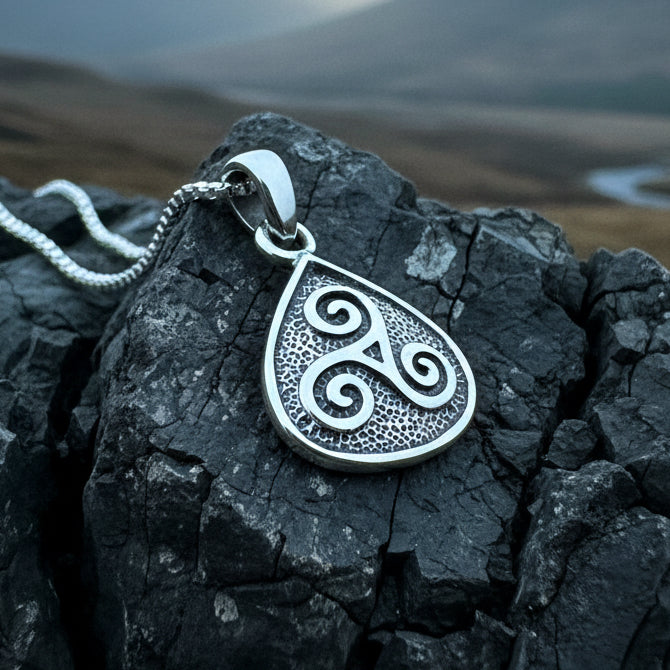Rathkenny Celtic Triple Spiral Necklace in Sterling Silver