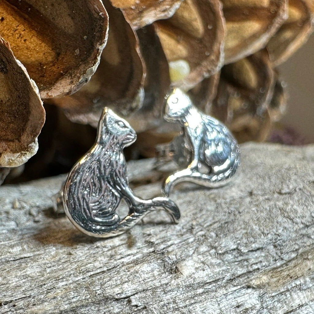 Dagny Cat Stud Earrings in Sterling Silver