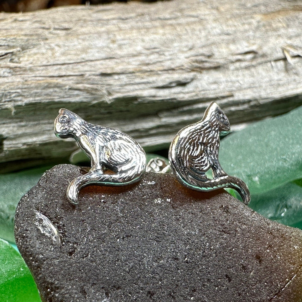 Dagny Cat Stud Earrings in Sterling Silver