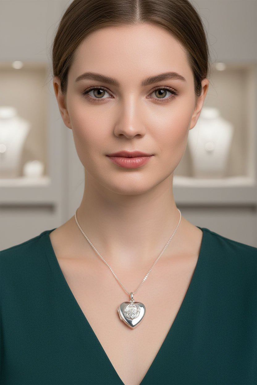 Aoife Irish Claddagh Locket Necklace in Sterling Silver