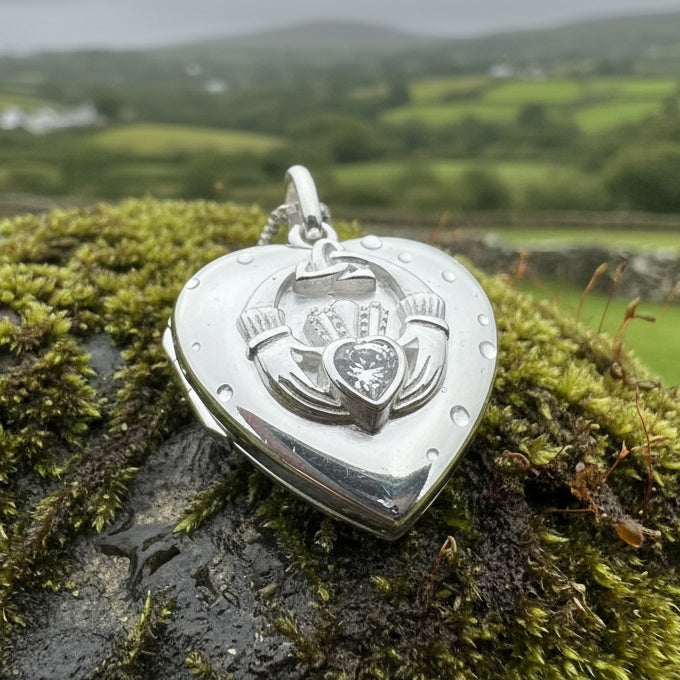 Aoife Irish Claddagh Locket Necklace in Sterling Silver