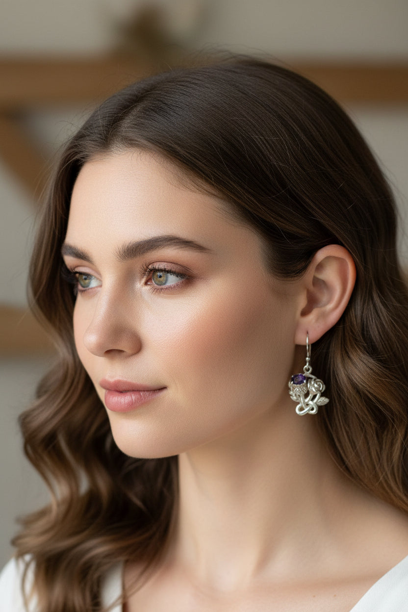 Cyrena Thistle Amethsyt Earrings - Scottish Jewelry
