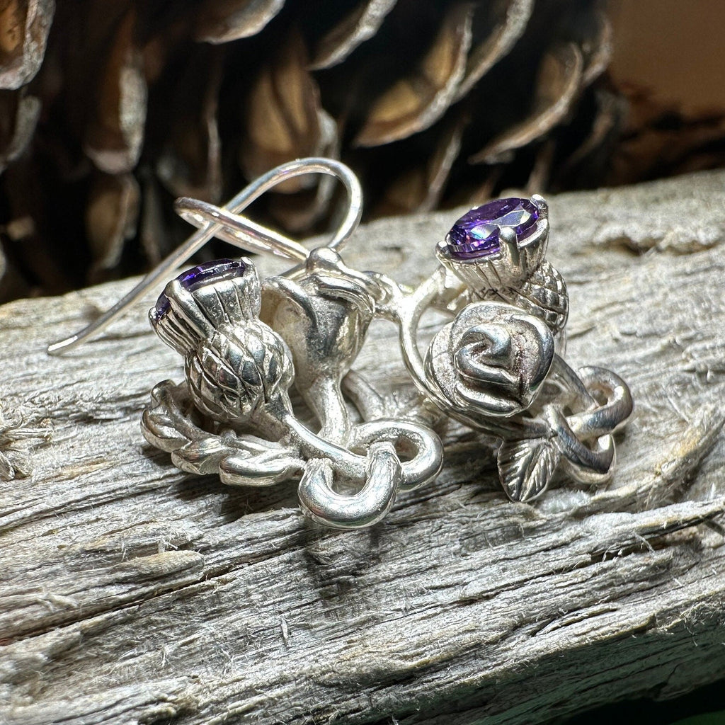 Cyrena Thistle Amethsyt Earrings - Scottish Jewelry