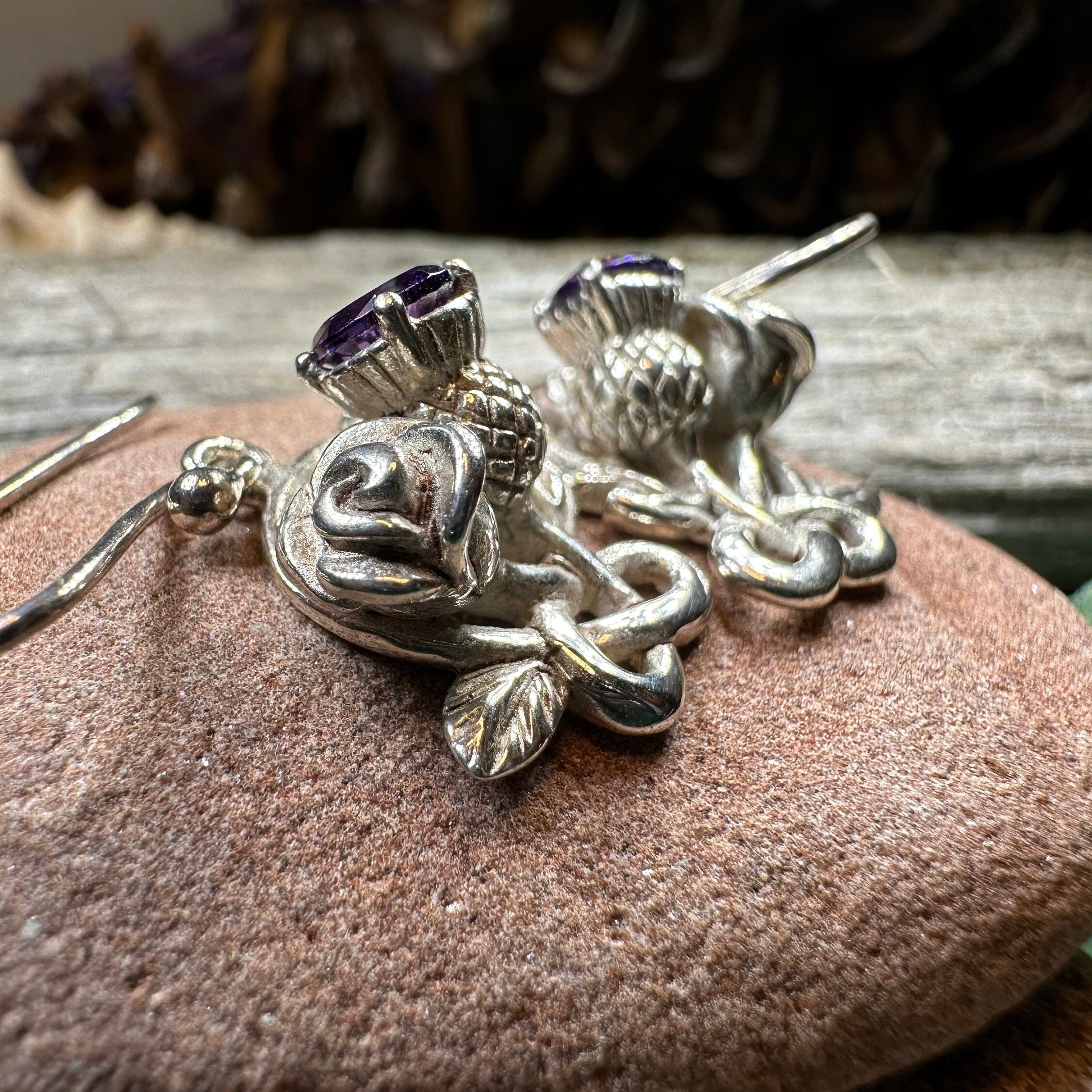 Cyrena Thistle Amethsyt Earrings - Scottish Jewelry