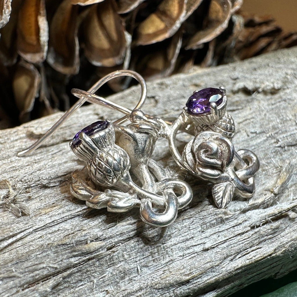 Cyrena Thistle Amethsyt Earrings - Scottish Jewelry