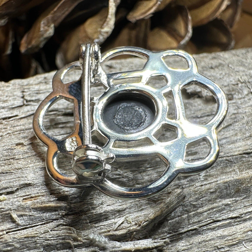 Onyx Celtic Knot Brooch in Sterling Silver